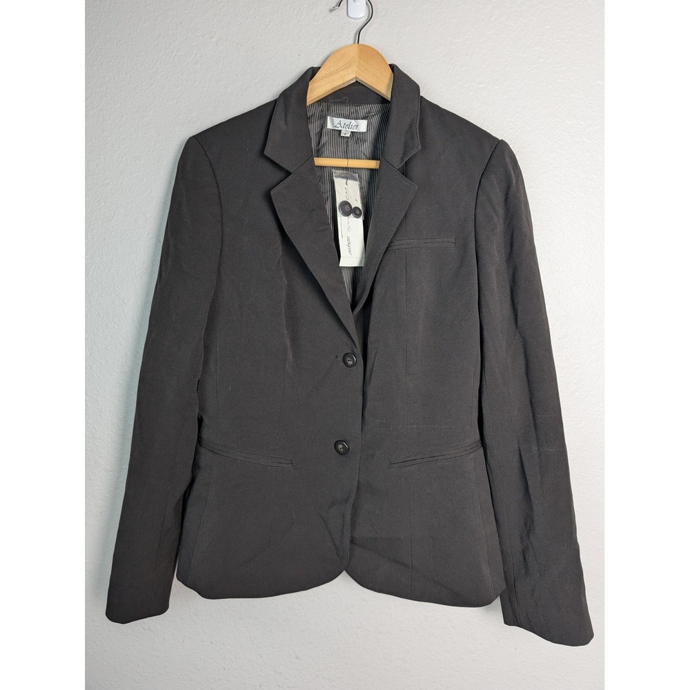Atelier Blazer Womens 8 Brown Two Button‎ Notch Lapel Lined Jacket Work Career